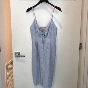 Chambray button down mini dress with pockets.